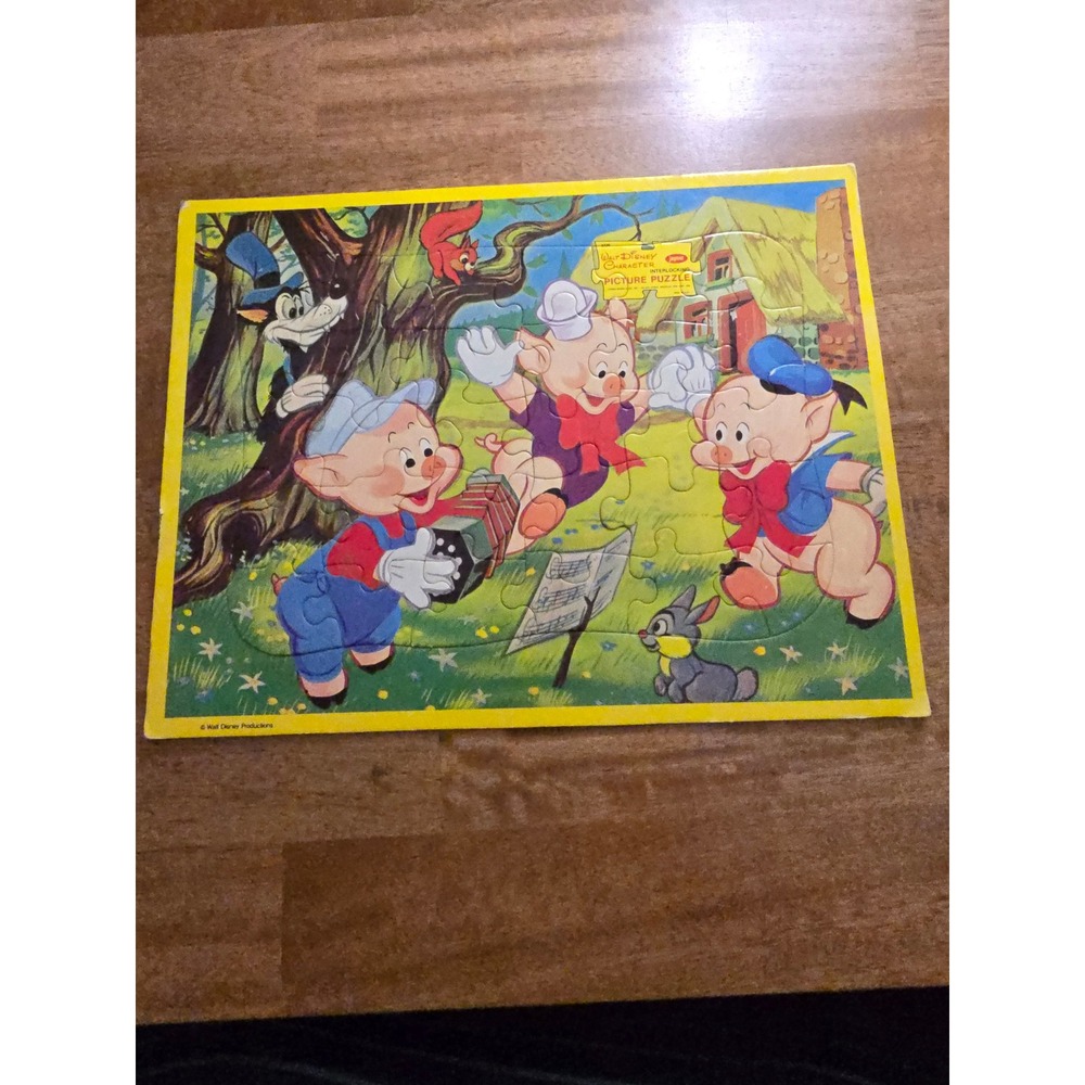 Vintage Jaymar Walt Disney Three Little Pigs Interlocking Tray Puzzle Cardboard
